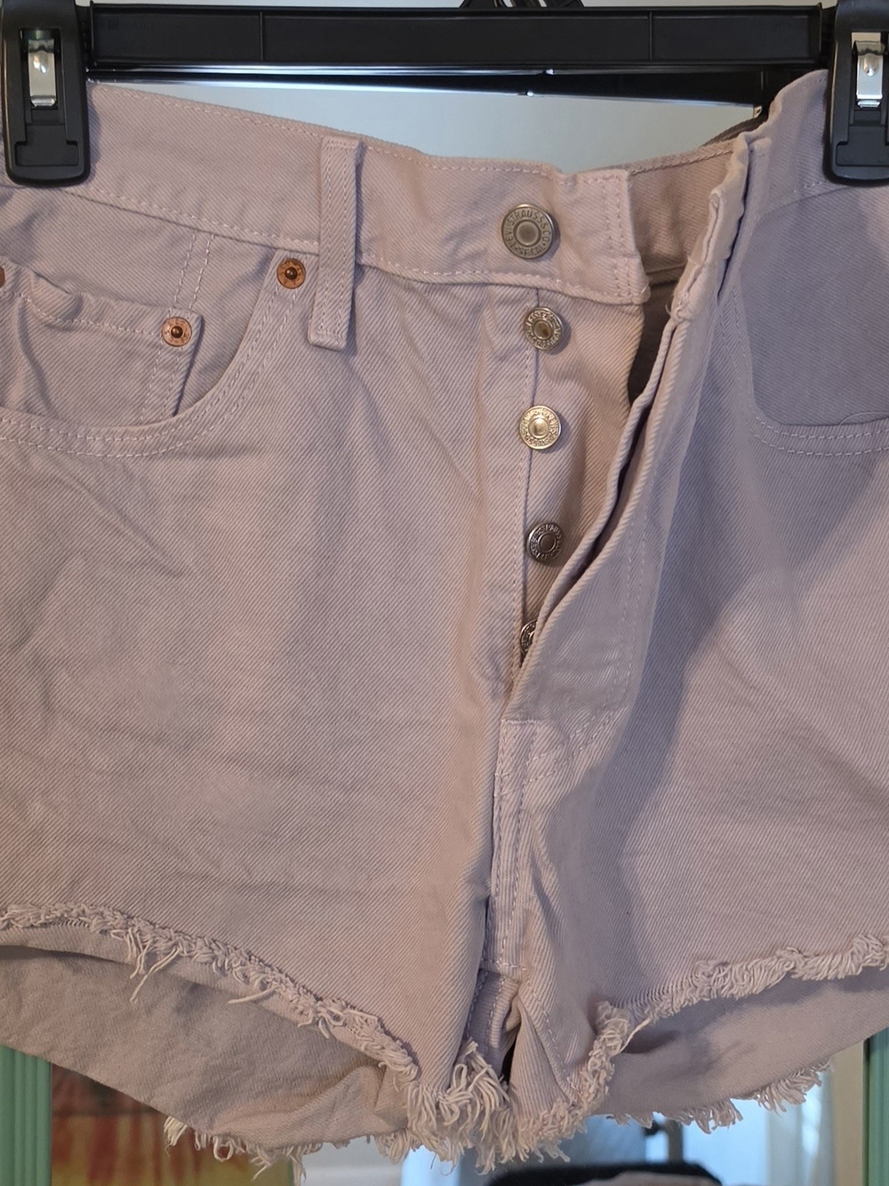 Lilac High-Rise Button-Fly Denim Shorts